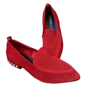 Jeffrey Campbell Barnett Studded Perforated Red Pointed Loafers size 10